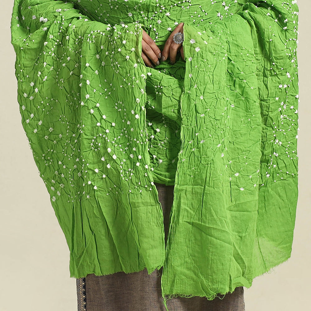 Green Kutch Tie-Dye Cotton Bandhani Dupatta
