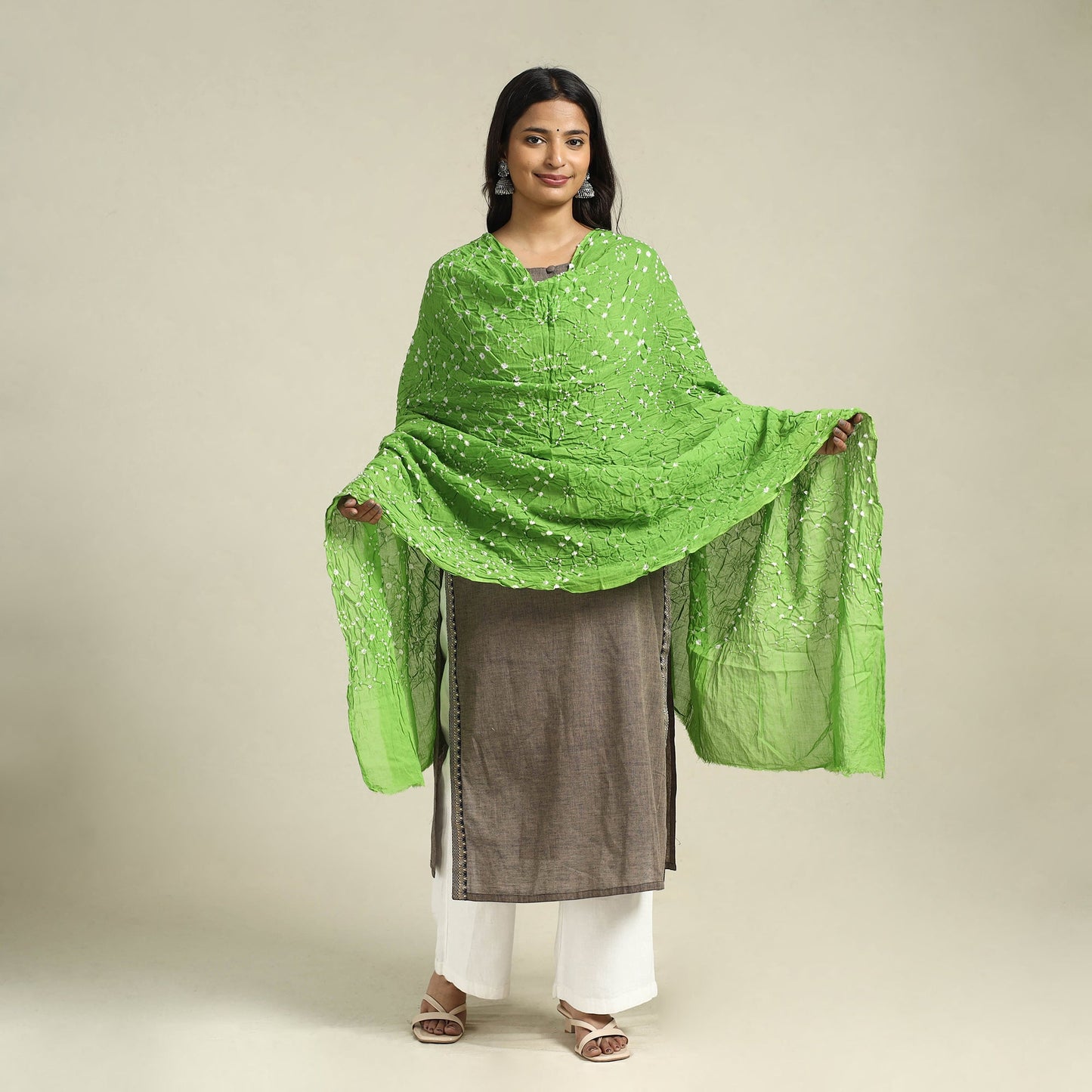 Green Kutch Tie-Dye Cotton Bandhani Dupatta