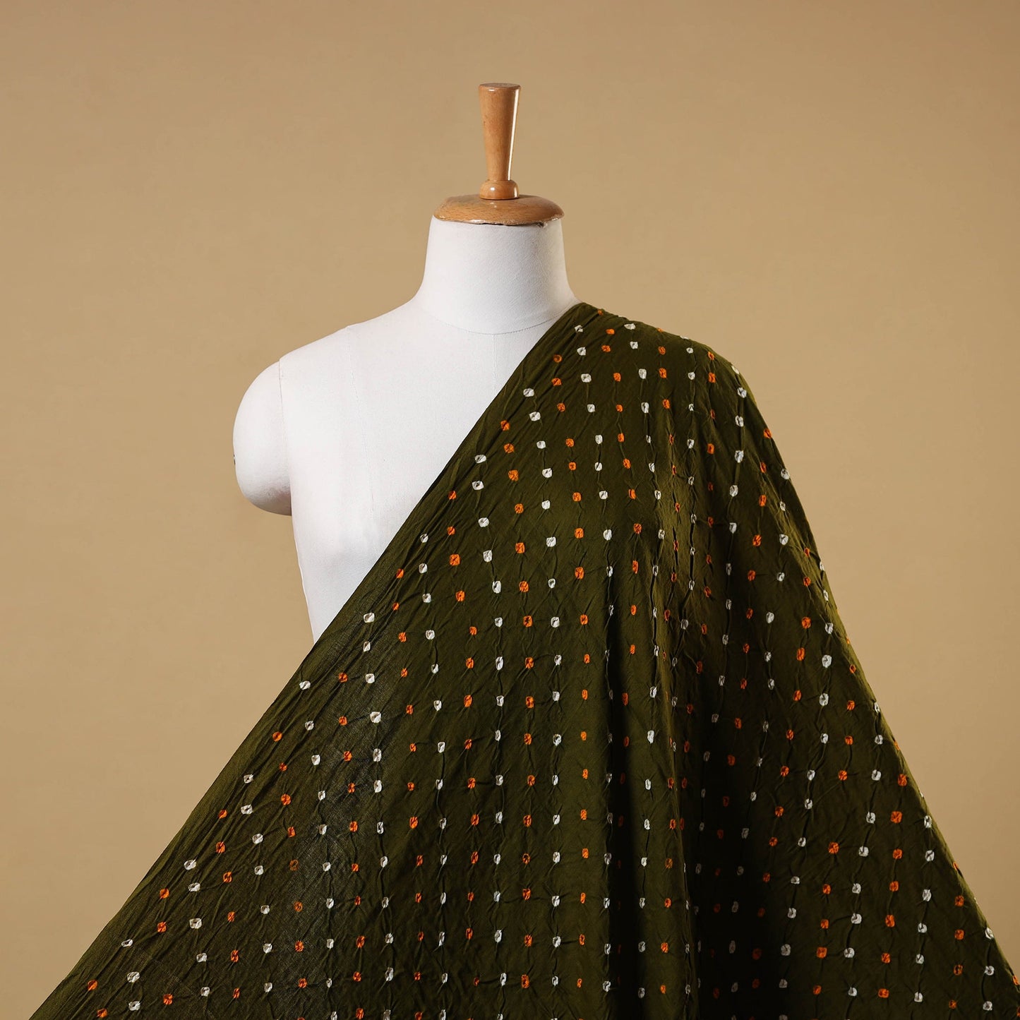 Green Kutch Tie-Dye Mul Cotton Bandhani Fabric