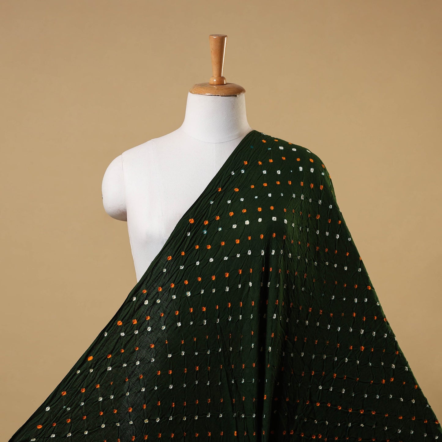 Green Kutch Tie-Dye Cotton Bandhani Fabric