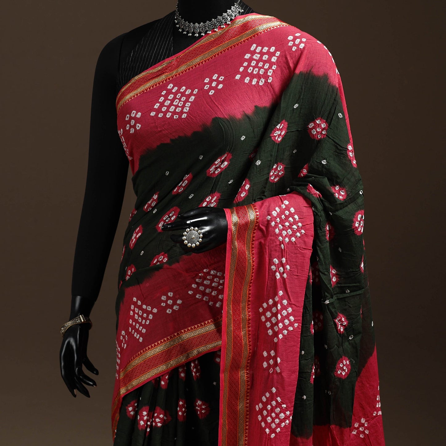 Green - kutch tie-dye cotton bandhani saree with blouse 13
