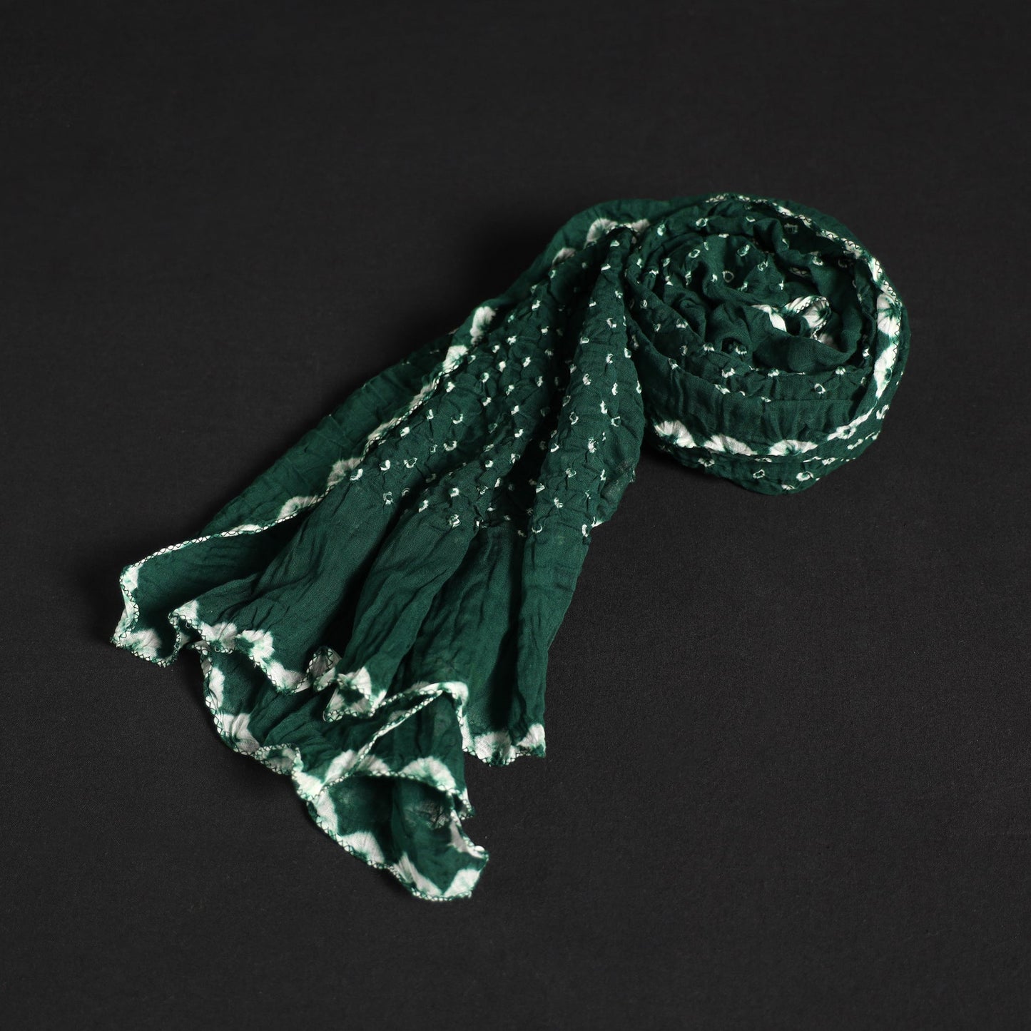 Green Kutch Tie-Dye Cotton Bandhani Stole
