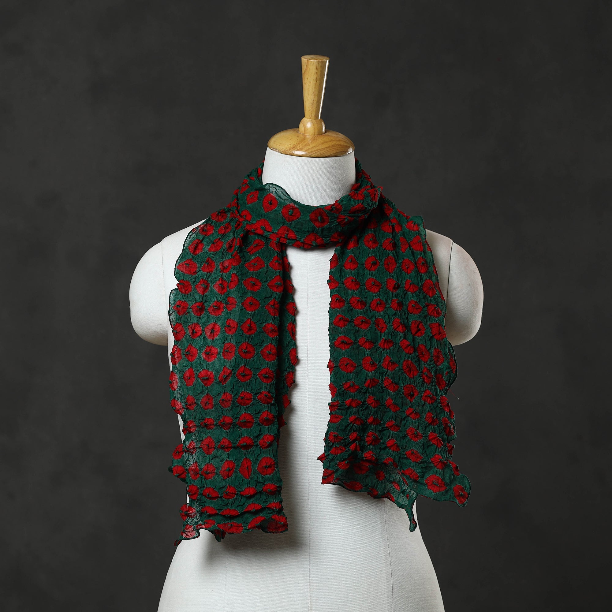 Green Kutch Tie-Dye Cotton Bandhani Stole
