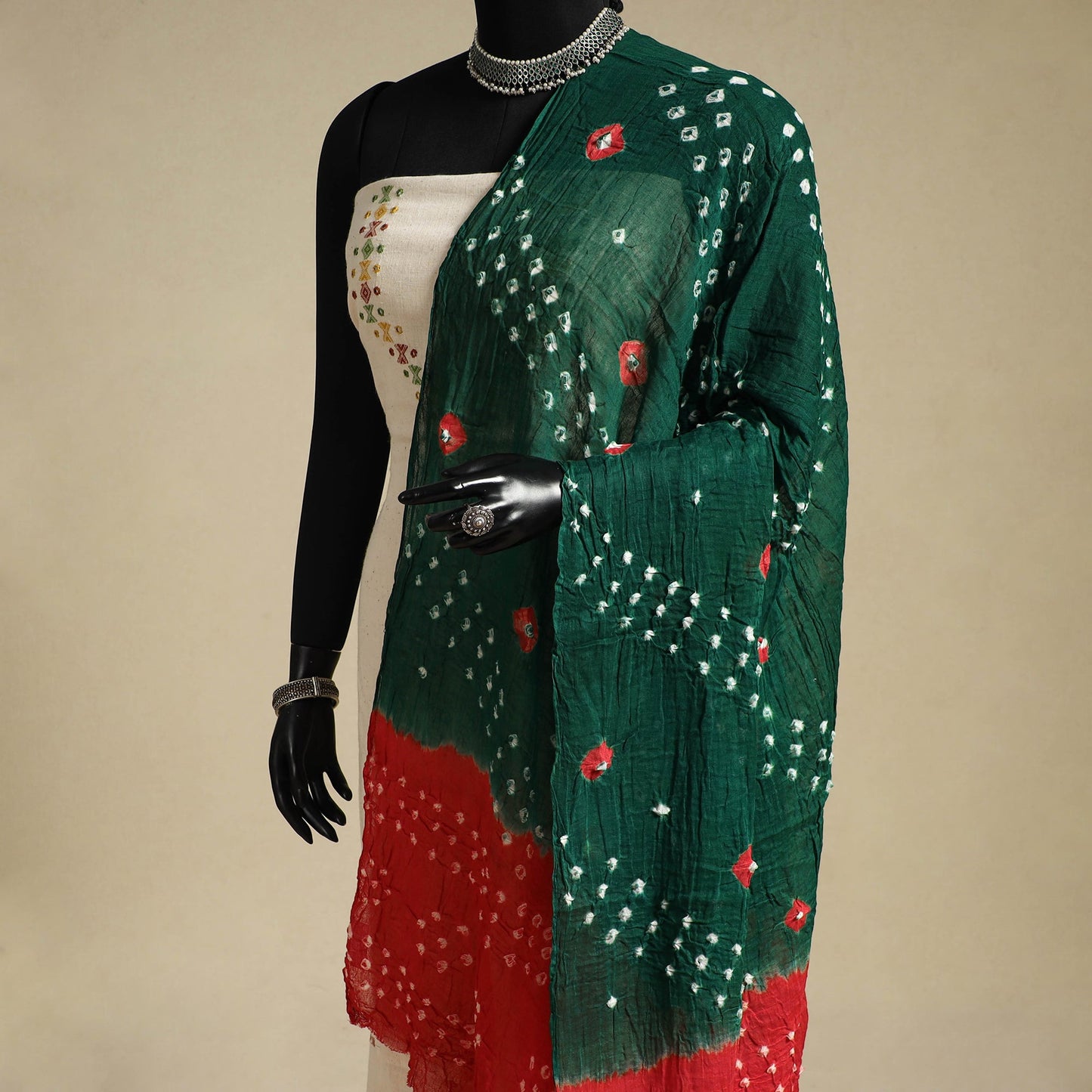 Green - kutch tie-dye mul cotton bandhani dupatta 23