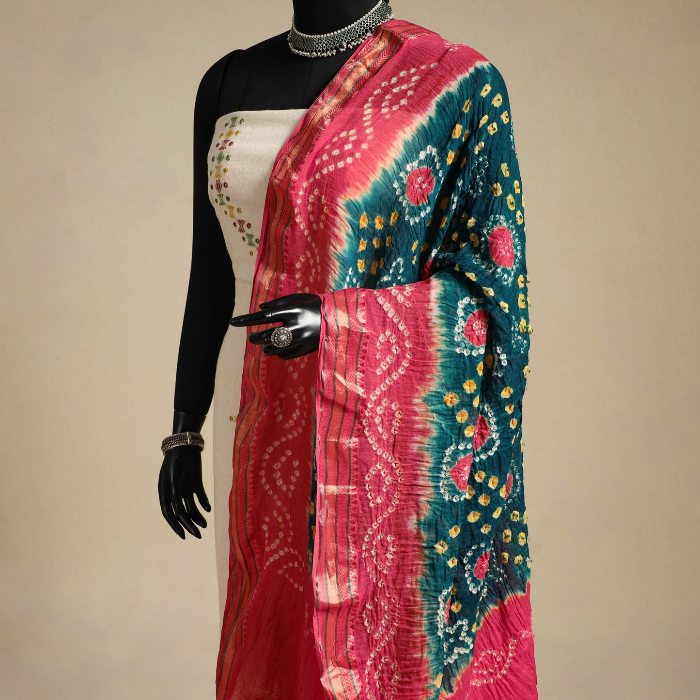 Green - kutch tie-dye mul cotton bandhani dupatta