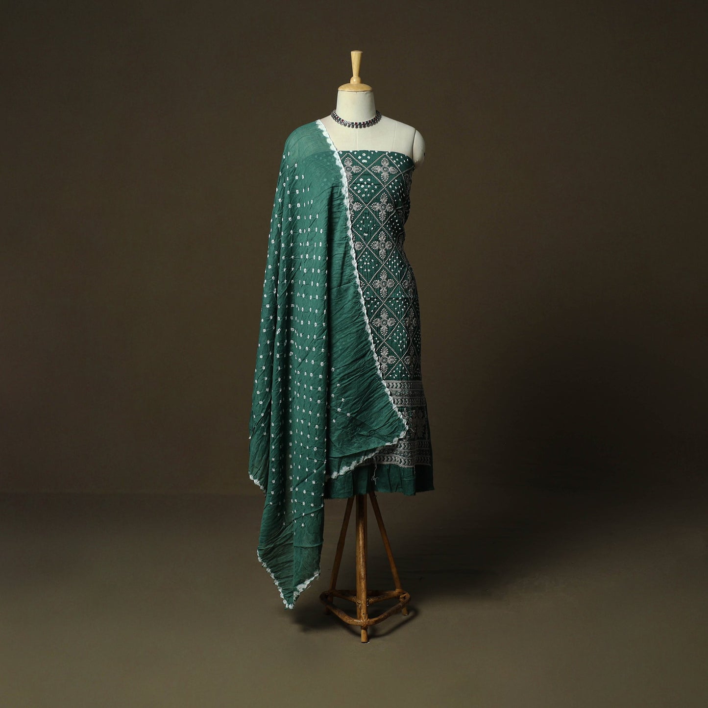 Kutch tie-dye satin cotton bandhani 3pc unstitched dress