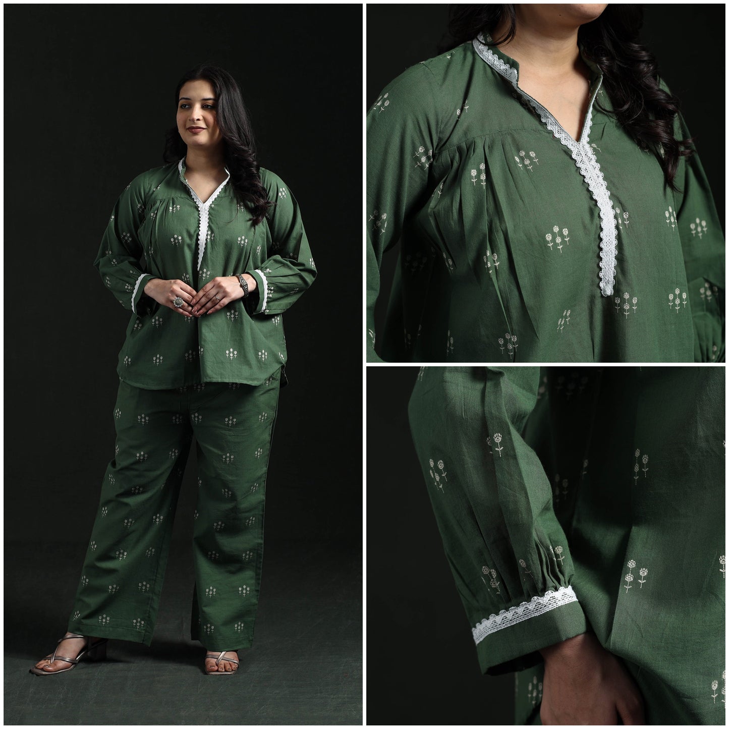 Lace work jacquard cotton co-ord set for women 03