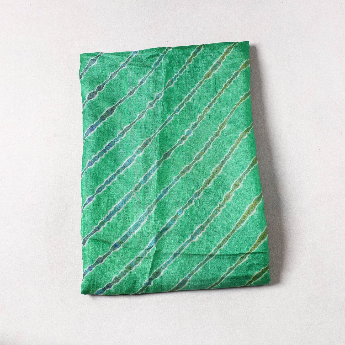 Green Leheriya Tie-Dye Tussar Silk Precut Fabric