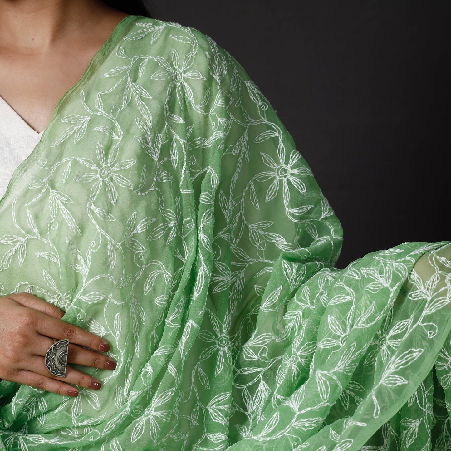 Lucknow Chikankari Tepchi Embroidery Georgette Dupatta Online at iTokri.com