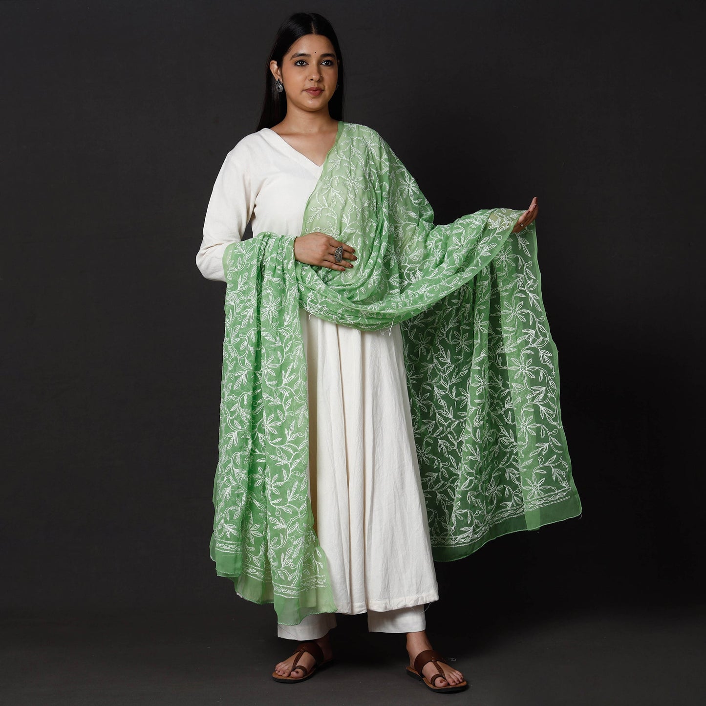 Lucknow Chikankari Tepchi Embroidery Georgette Dupatta Online at iTokri.com
