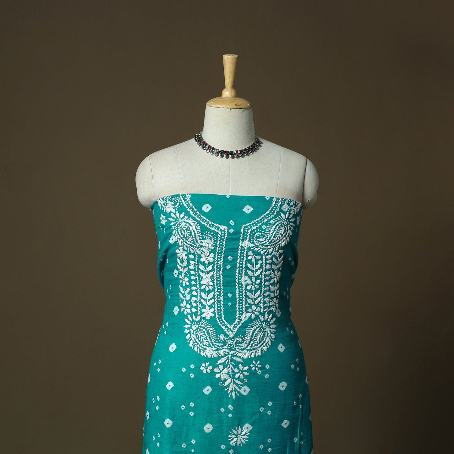 Lucknowi chikankari hand work bandhani unstitched kurta