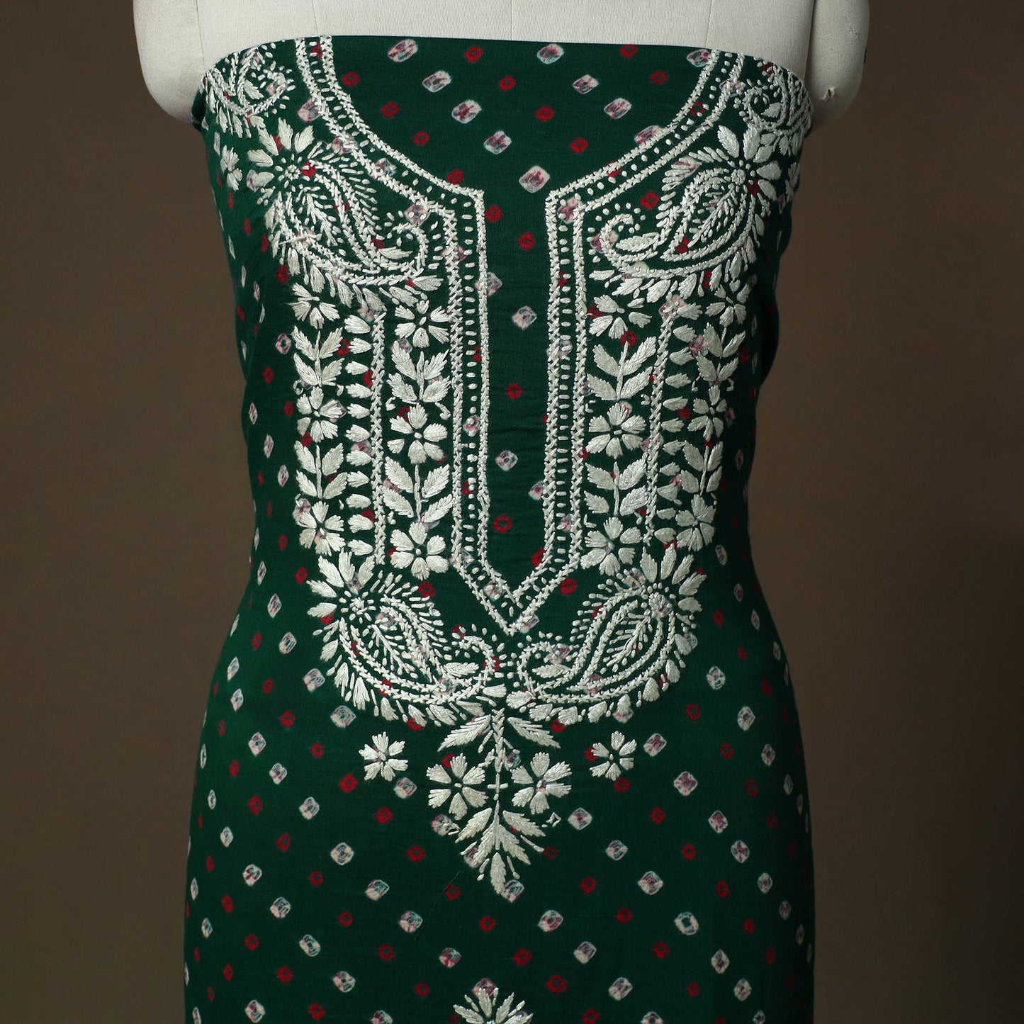 Lucknowi chikankari hand work bandhani unstitched kurta