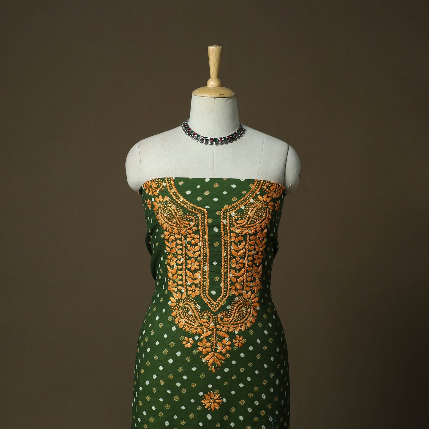 Lucknowi chikankari hand work bandhani unstitched kurta