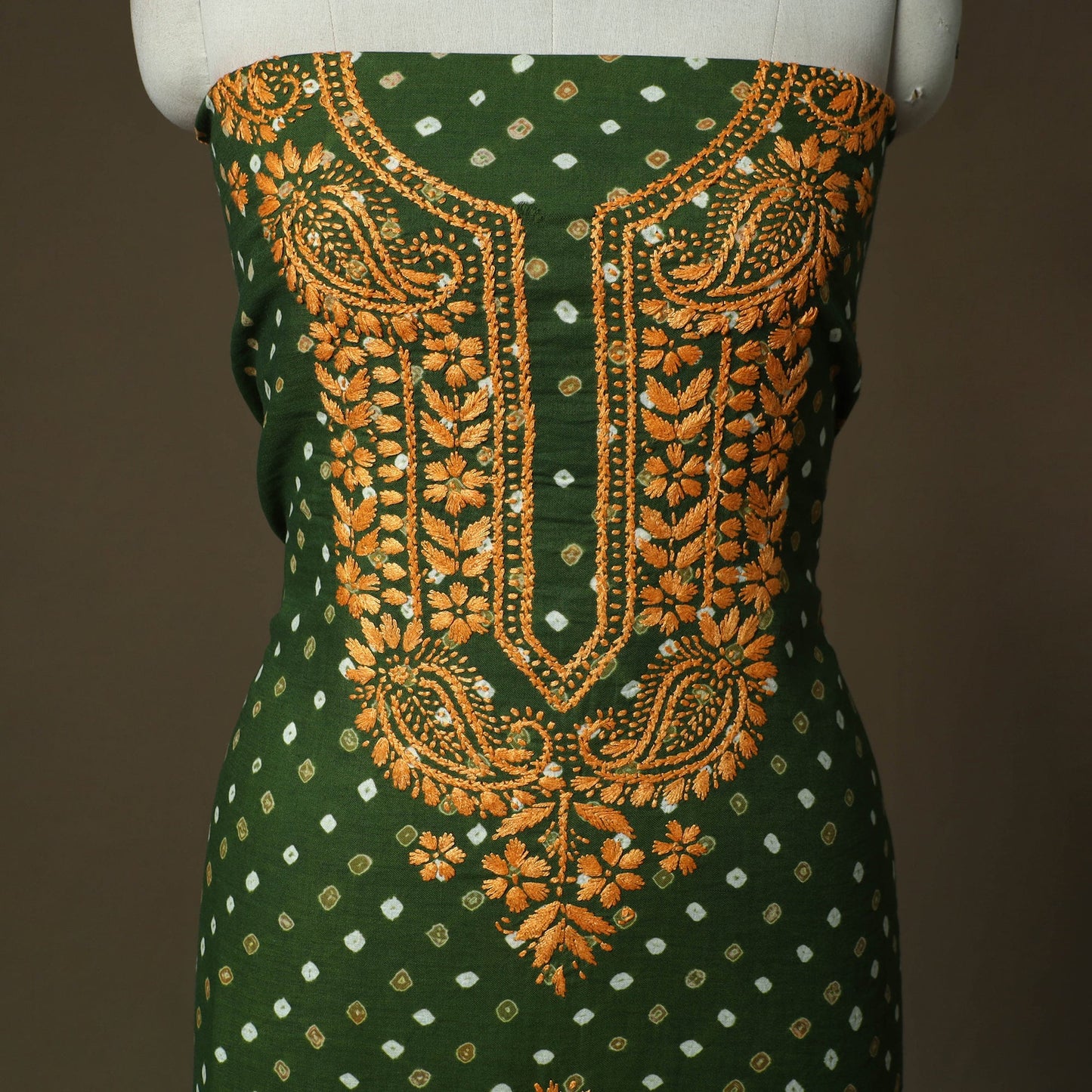 Lucknowi chikankari hand work bandhani unstitched kurta