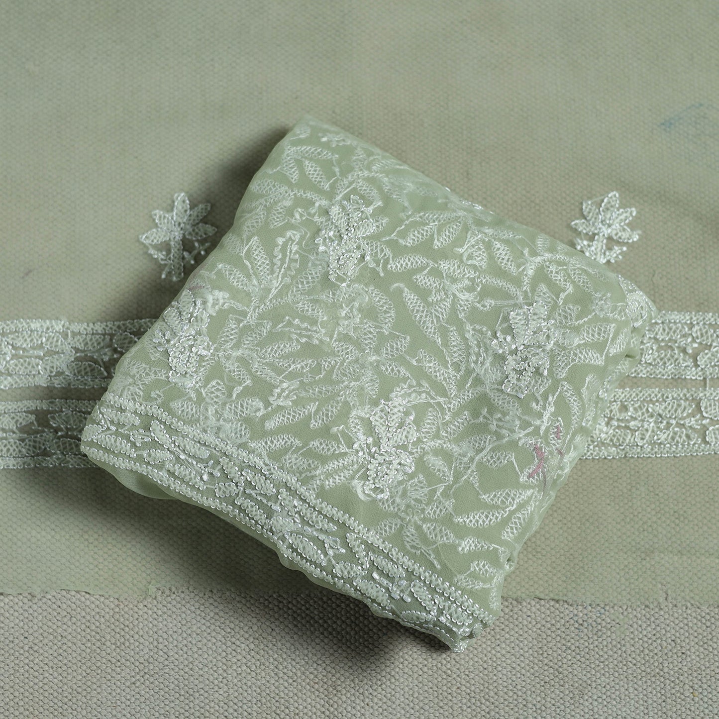 Green - lucknowi hand embroidered chikankari georgette 3pc