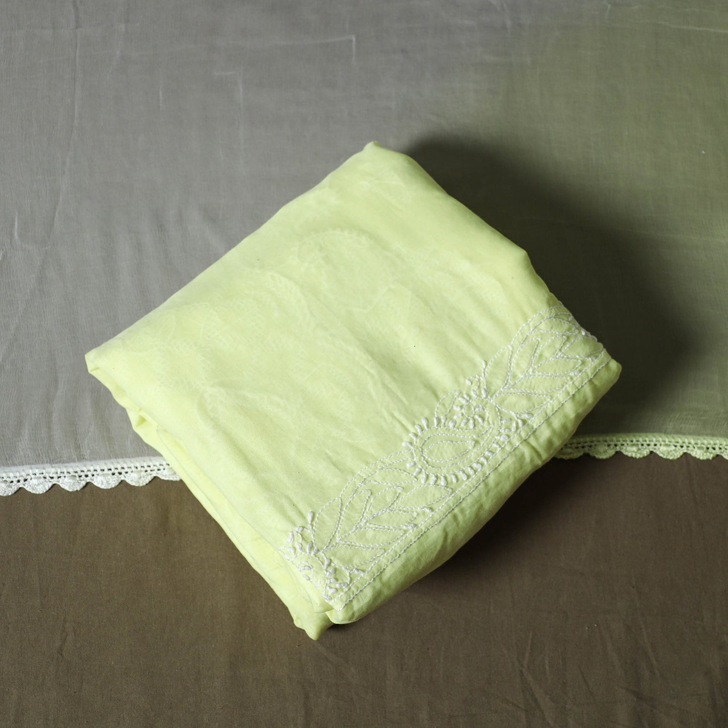 Green - lucknowi hand embroidered cotton chikankari 3pc