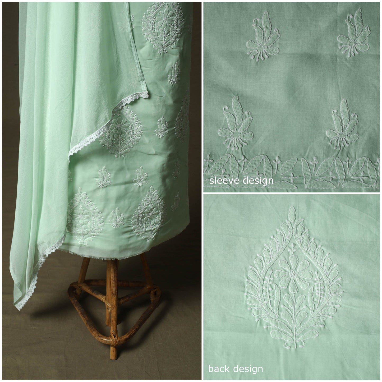 Lucknowi hand embroidered cotton chikankari 3pc unstitched