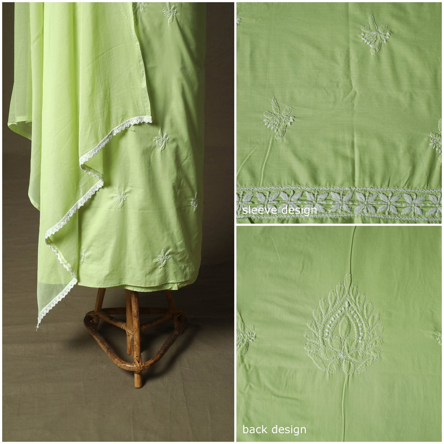 Lucknowi hand embroidered cotton chikankari 3pc unstitched