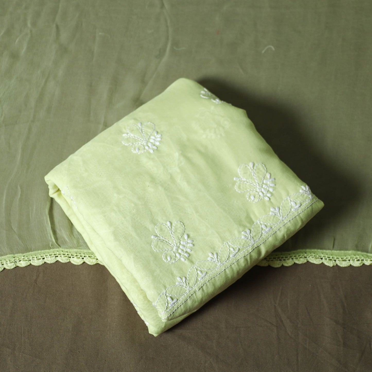 Green - lucknowi hand embroidered cotton chikankari 3pc
