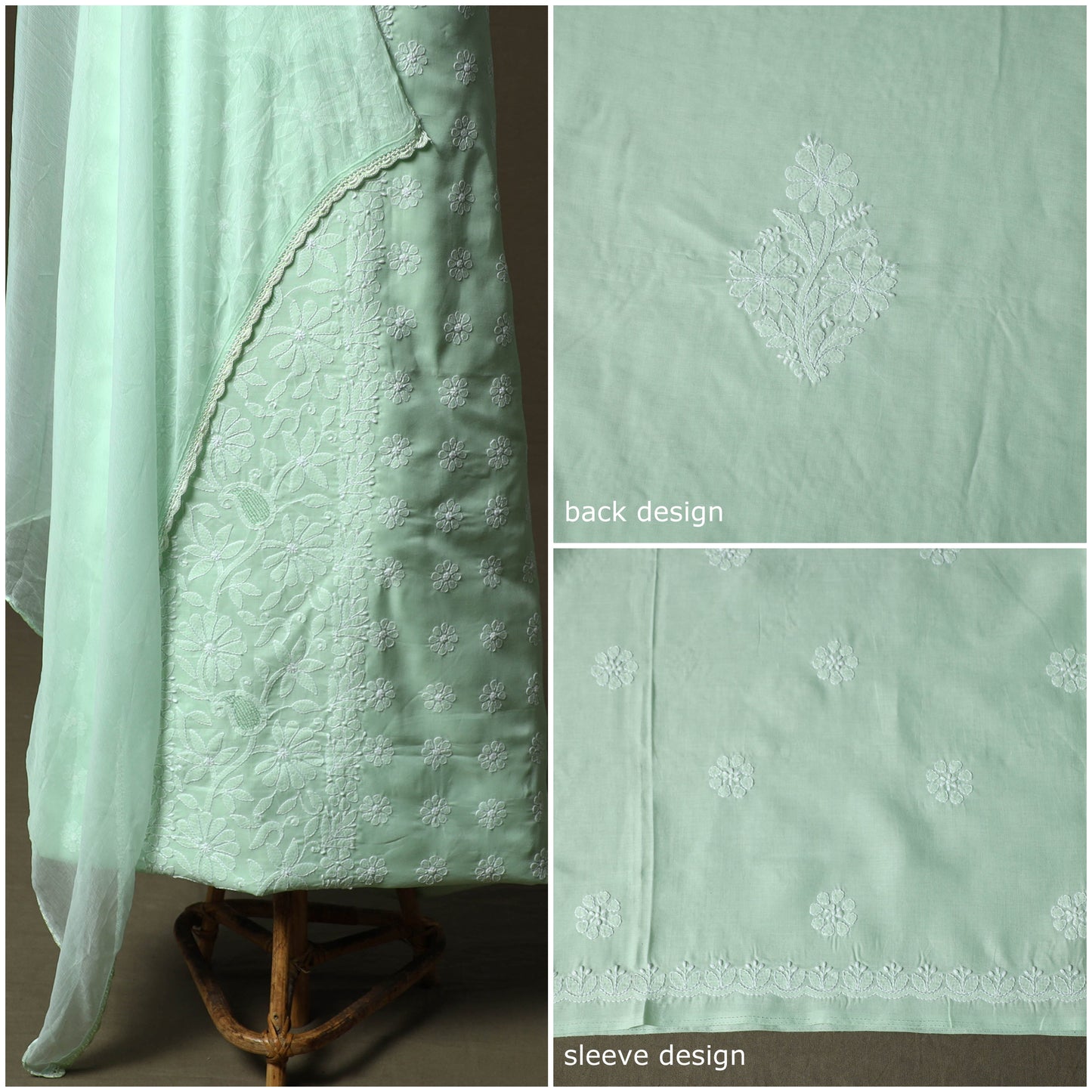 Green - lucknowi hand embroidered cotton chikankari 3pc