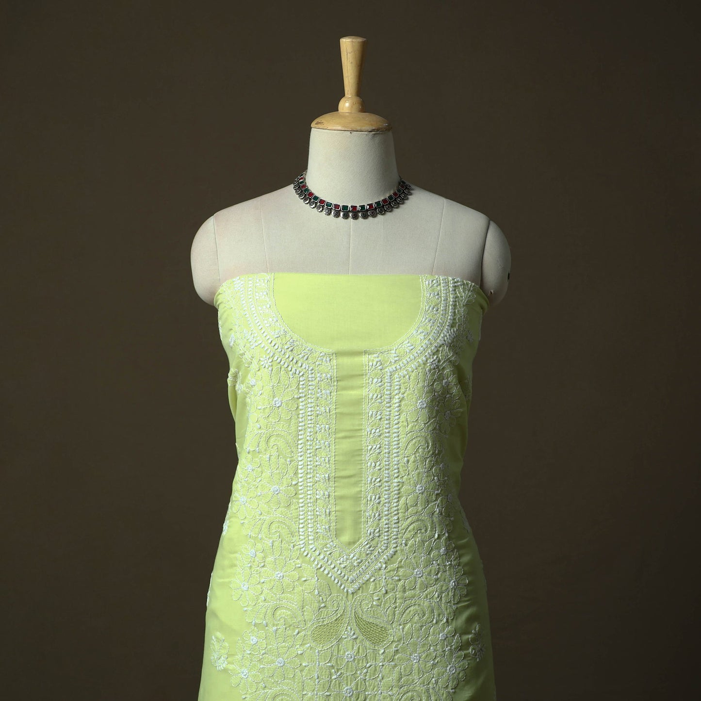 Green - lucknowi hand embroidered cotton chikankari 3pc