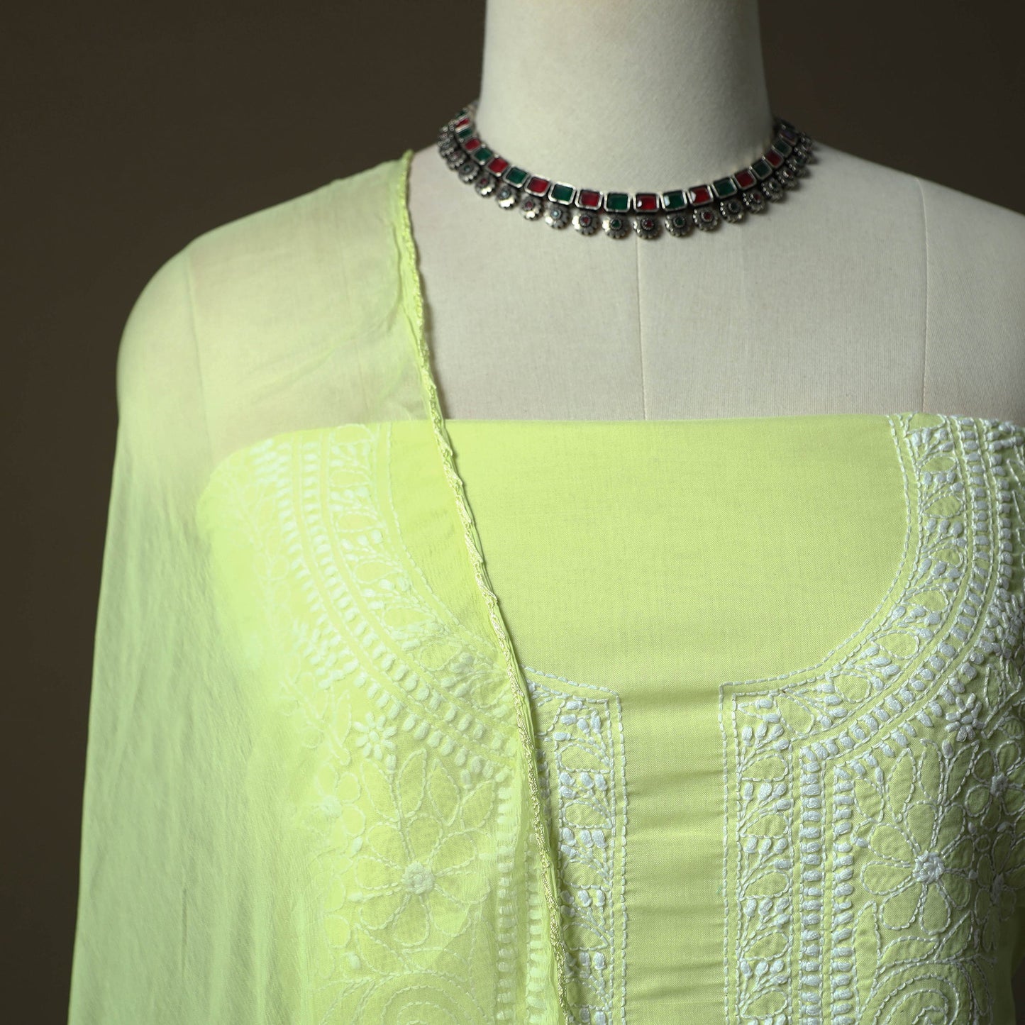 Green - lucknowi hand embroidered cotton chikankari 3pc