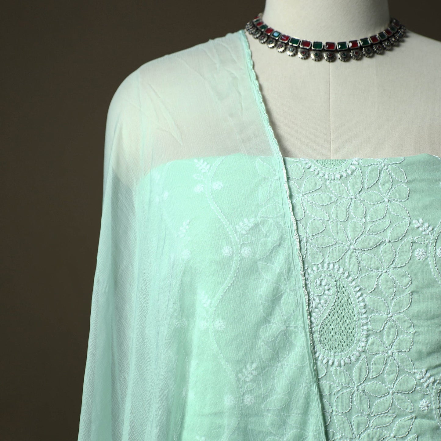 Lucknowi hand embroidered cotton chikankari 3pc unstitched