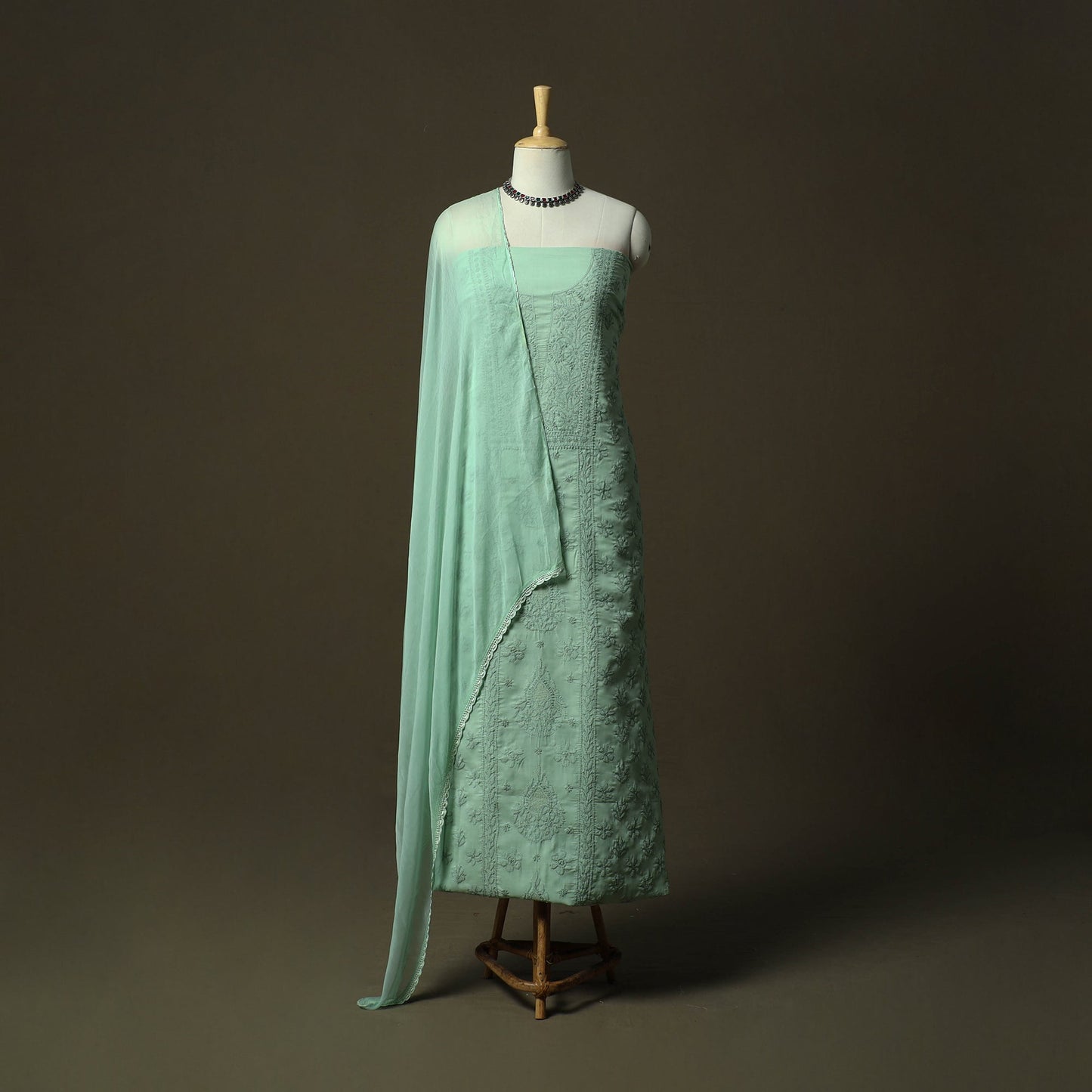 Green - lucknowi hand embroidered cotton chikankari 3pc