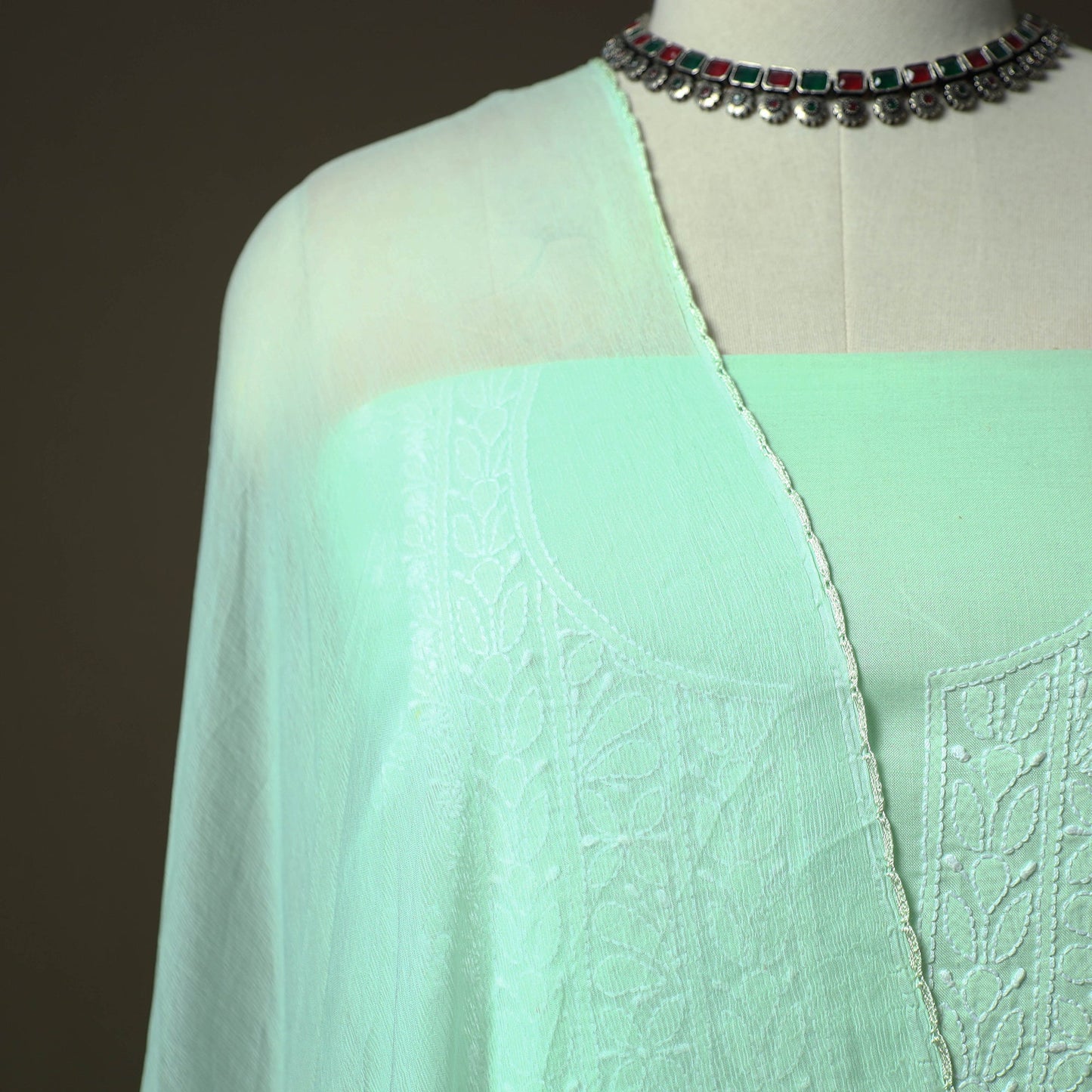 Green - lucknowi hand embroidered cotton chikankari 3pc