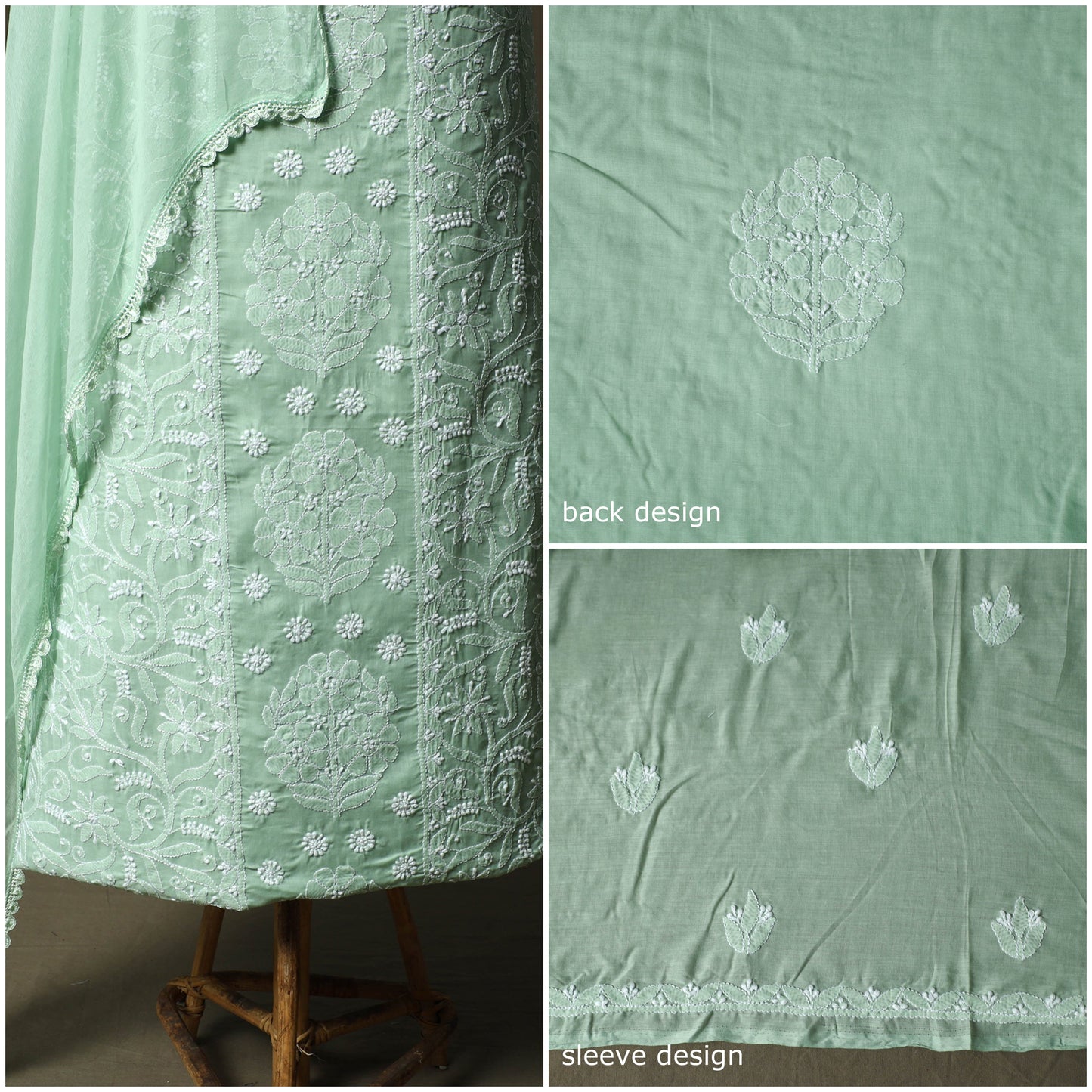 Lucknowi hand embroidered cotton chikankari 3pc unstitched
