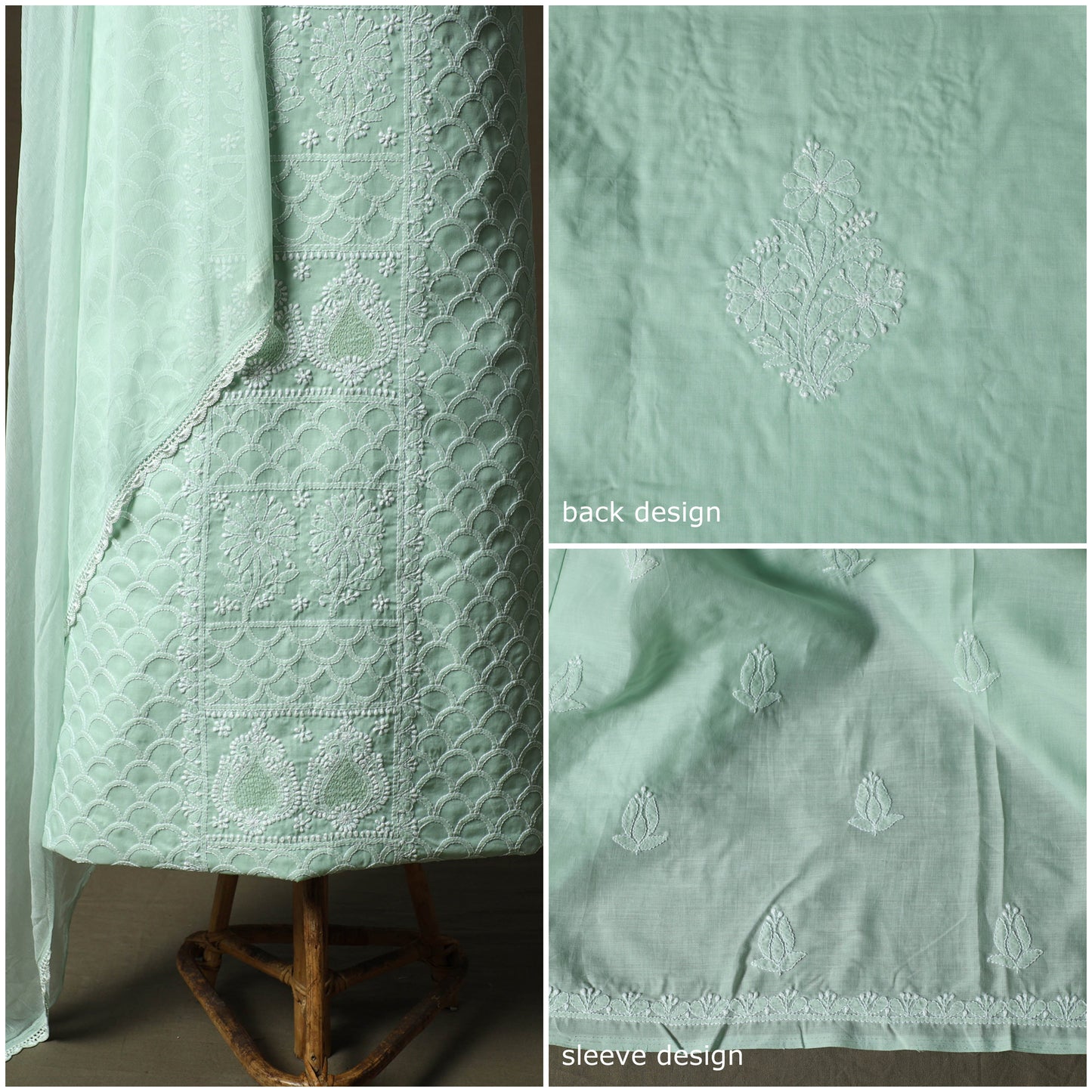 Lucknowi hand embroidered cotton chikankari 3pc unstitched