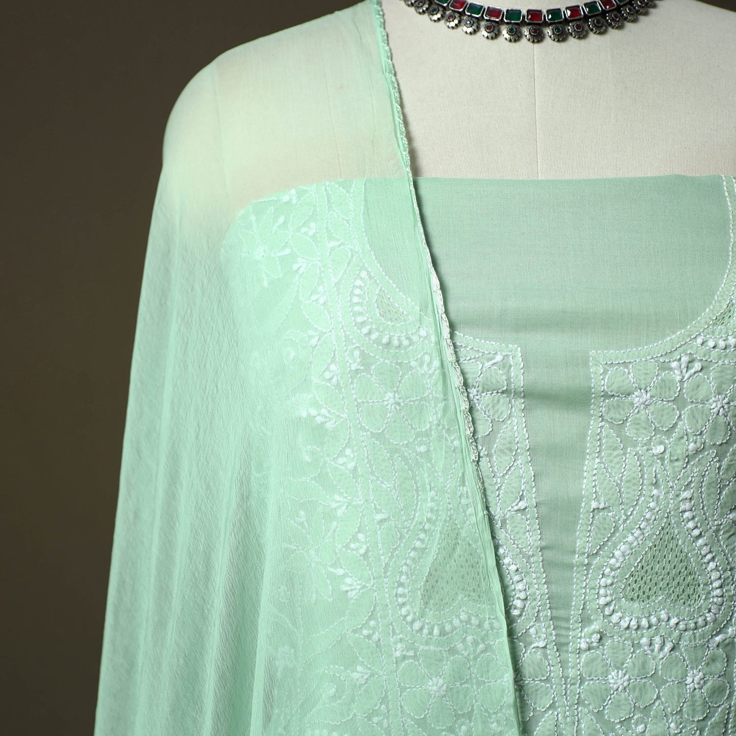 Lucknowi hand embroidered cotton chikankari 3pc unstitched