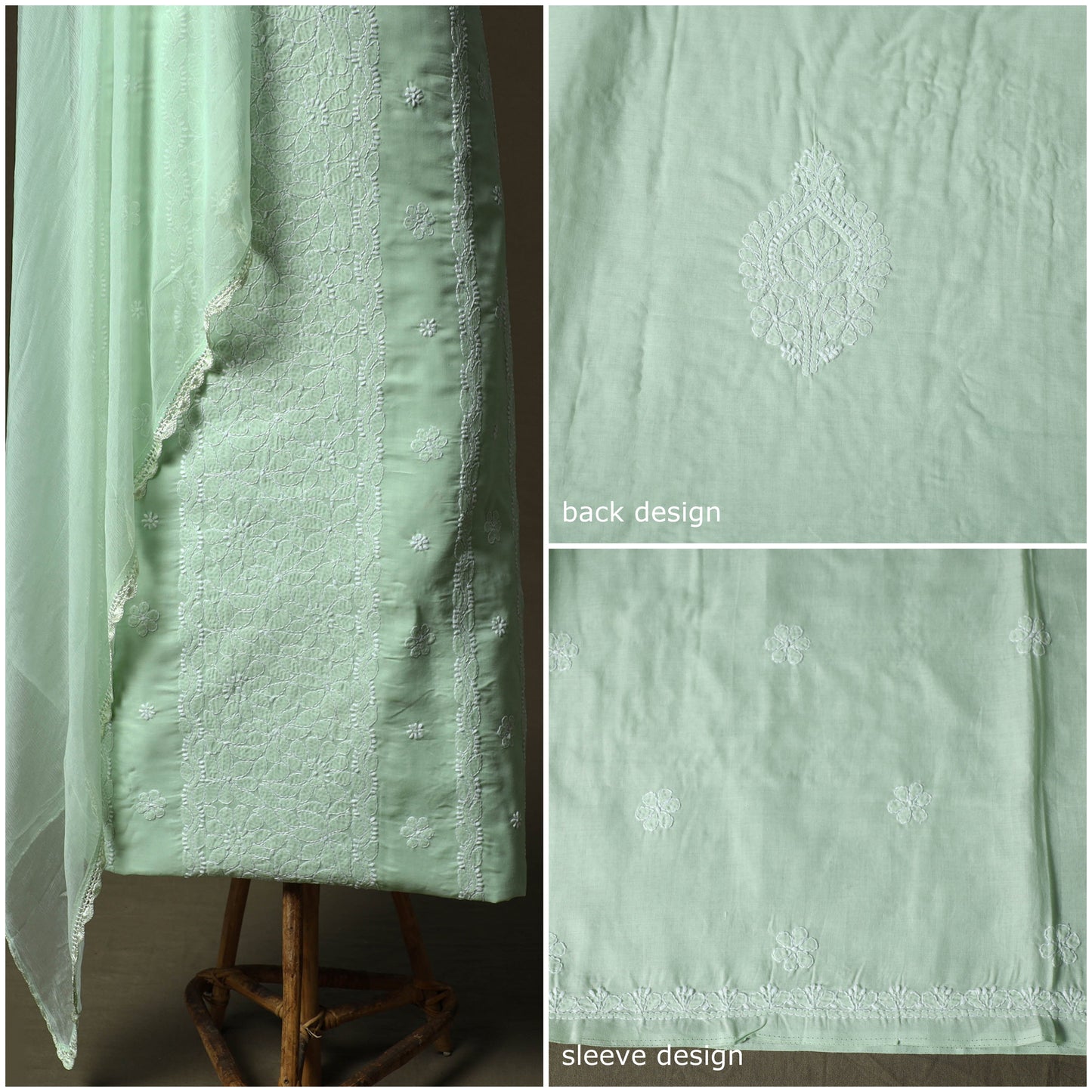 Green - lucknowi hand embroidered cotton chikankari 3pc