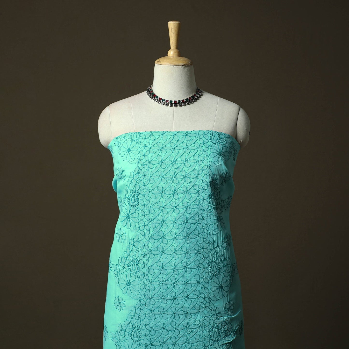 Green - lucknowi hand embroidered cotton chikankari 3pc