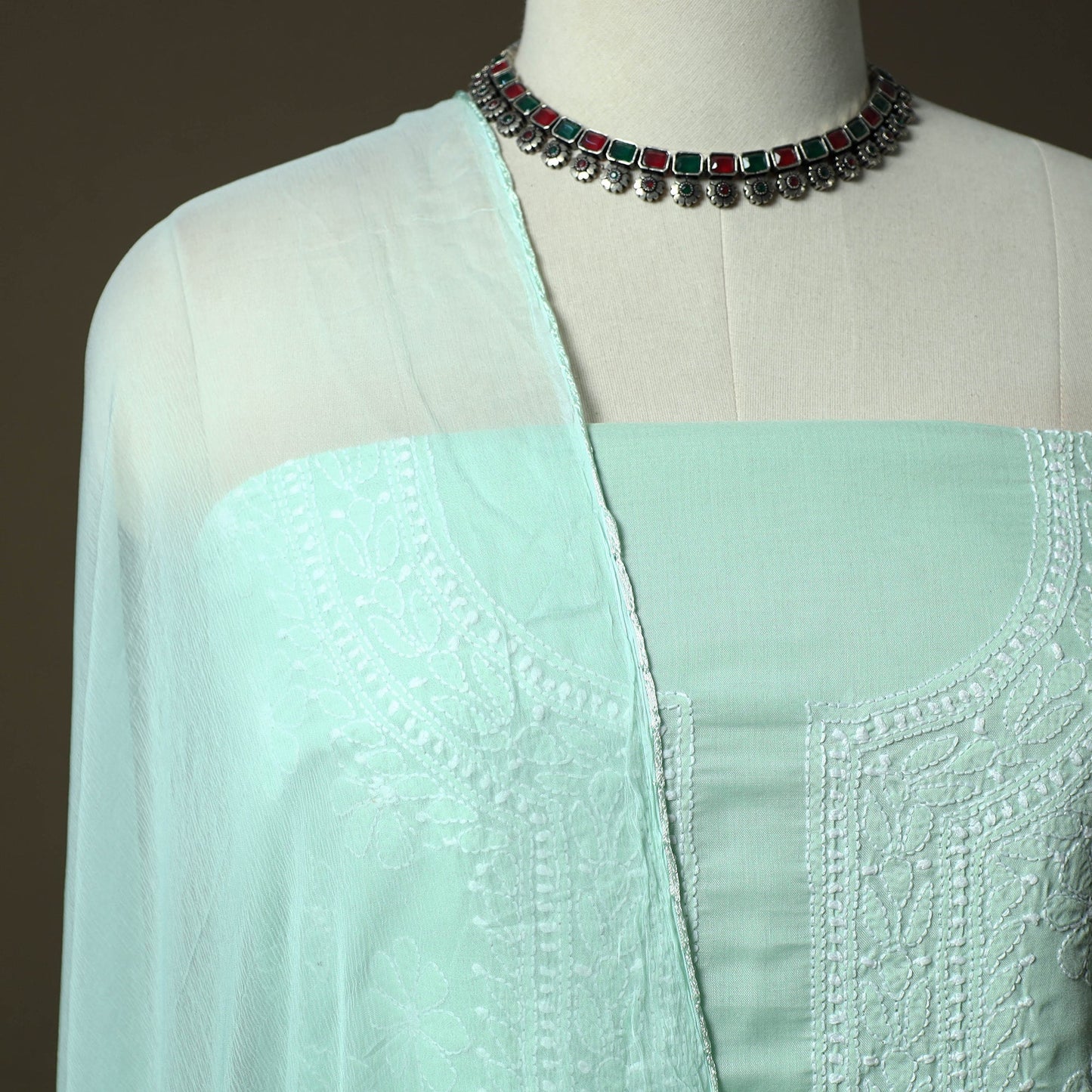 Lucknowi hand embroidered cotton chikankari 3pc unstitched