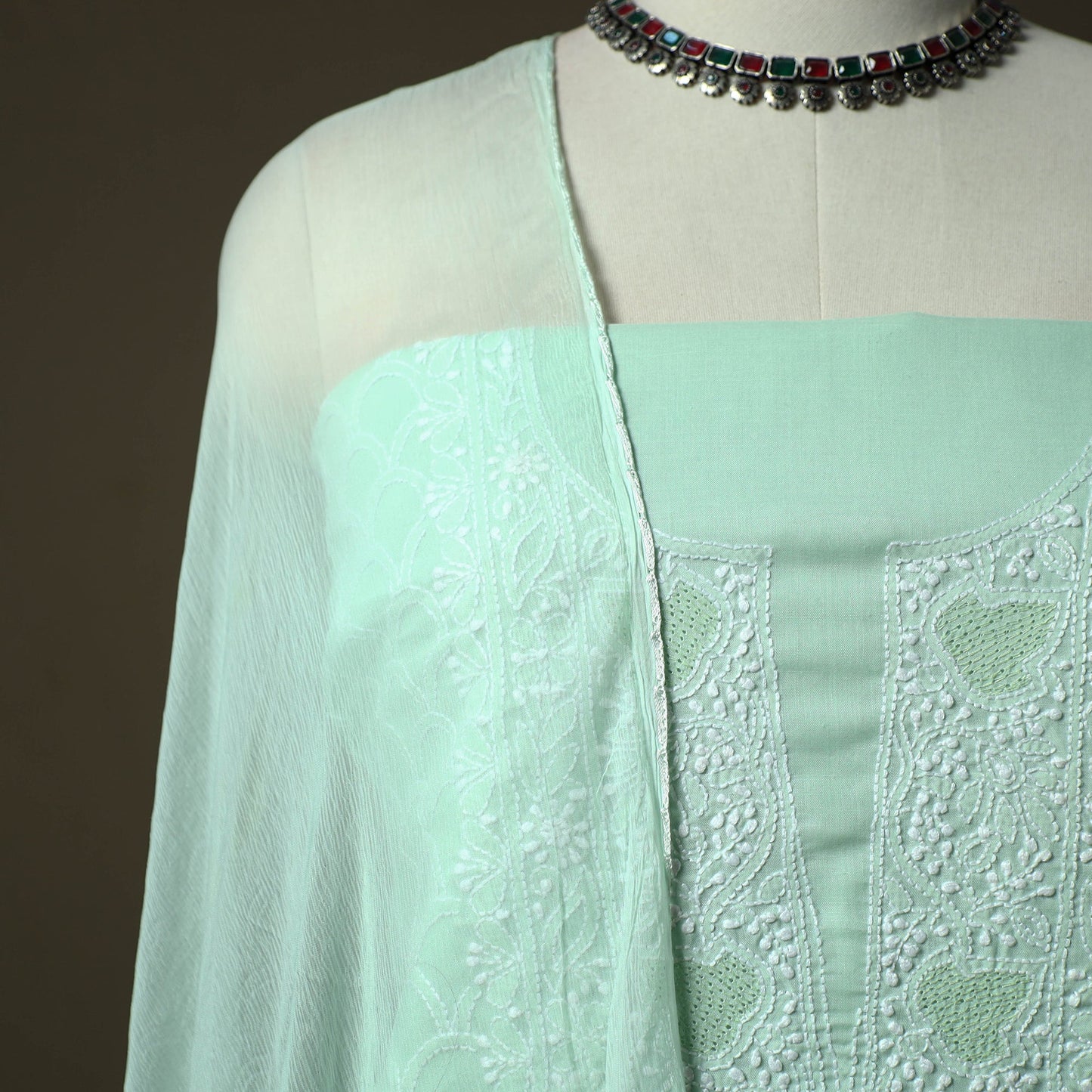 Lucknowi hand embroidered cotton chikankari 3pc unstitched