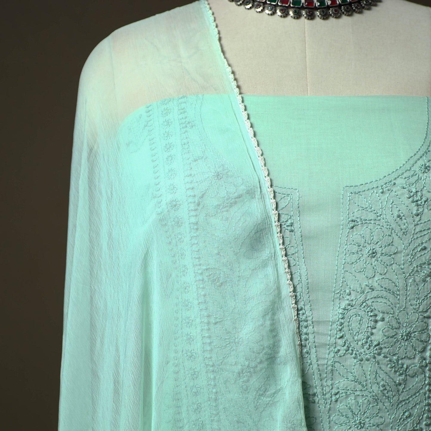 Green - lucknowi hand embroidered cotton chikankari 3pc