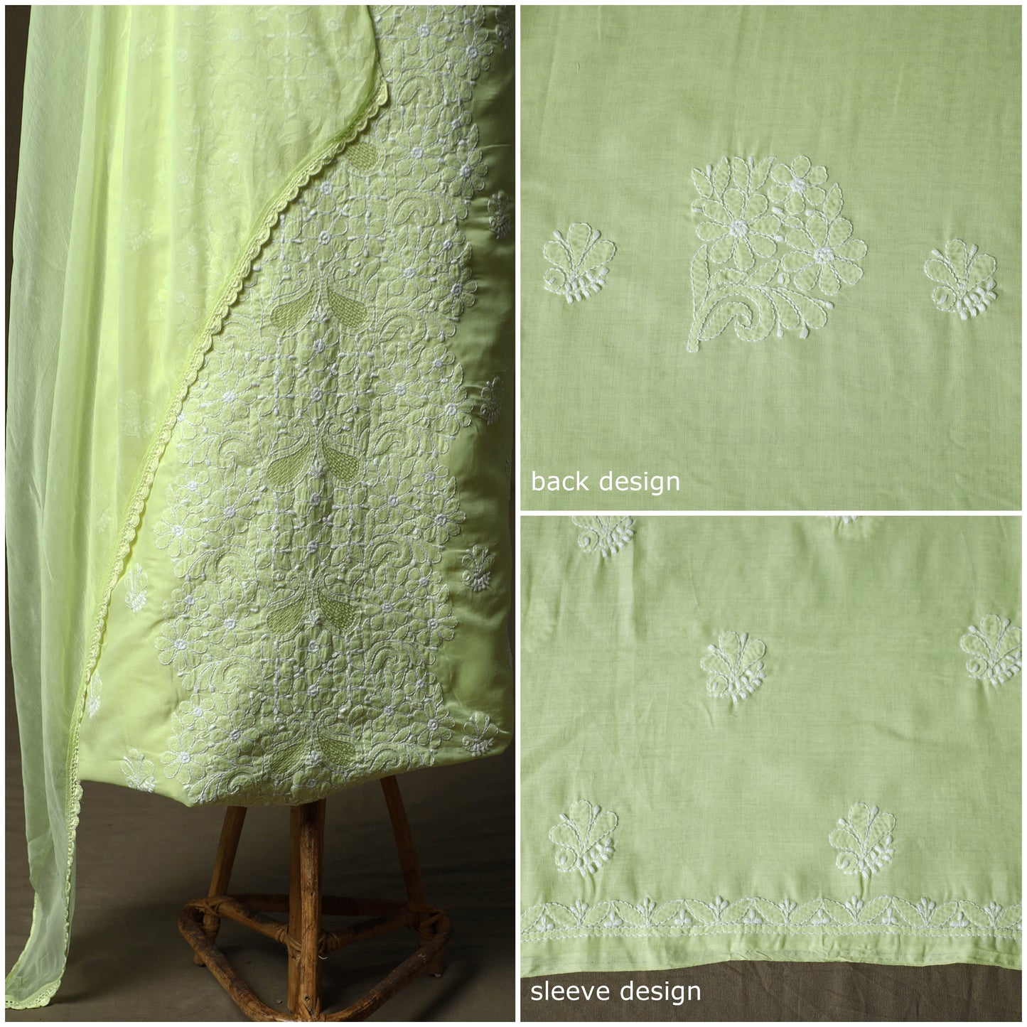 Green - lucknowi hand embroidered cotton chikankari 3pc