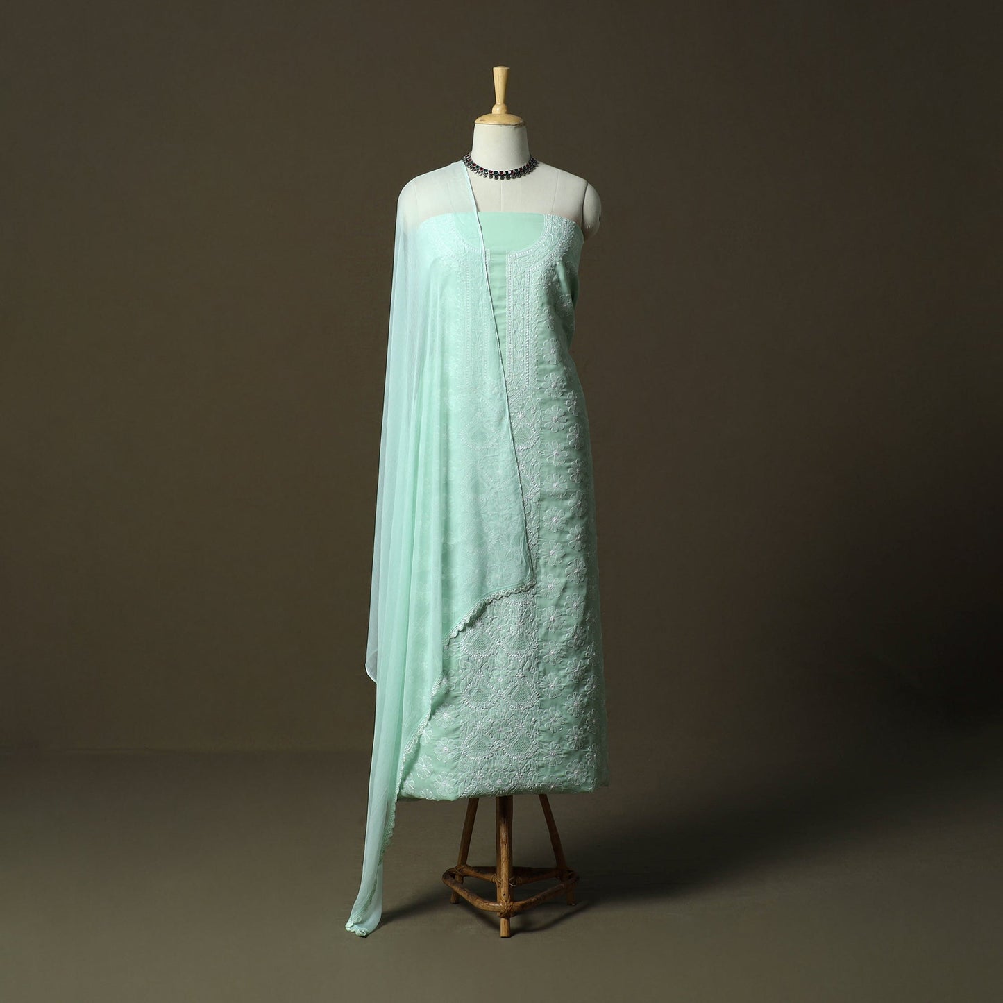 Lucknowi hand embroidered cotton chikankari 3pc unstitched