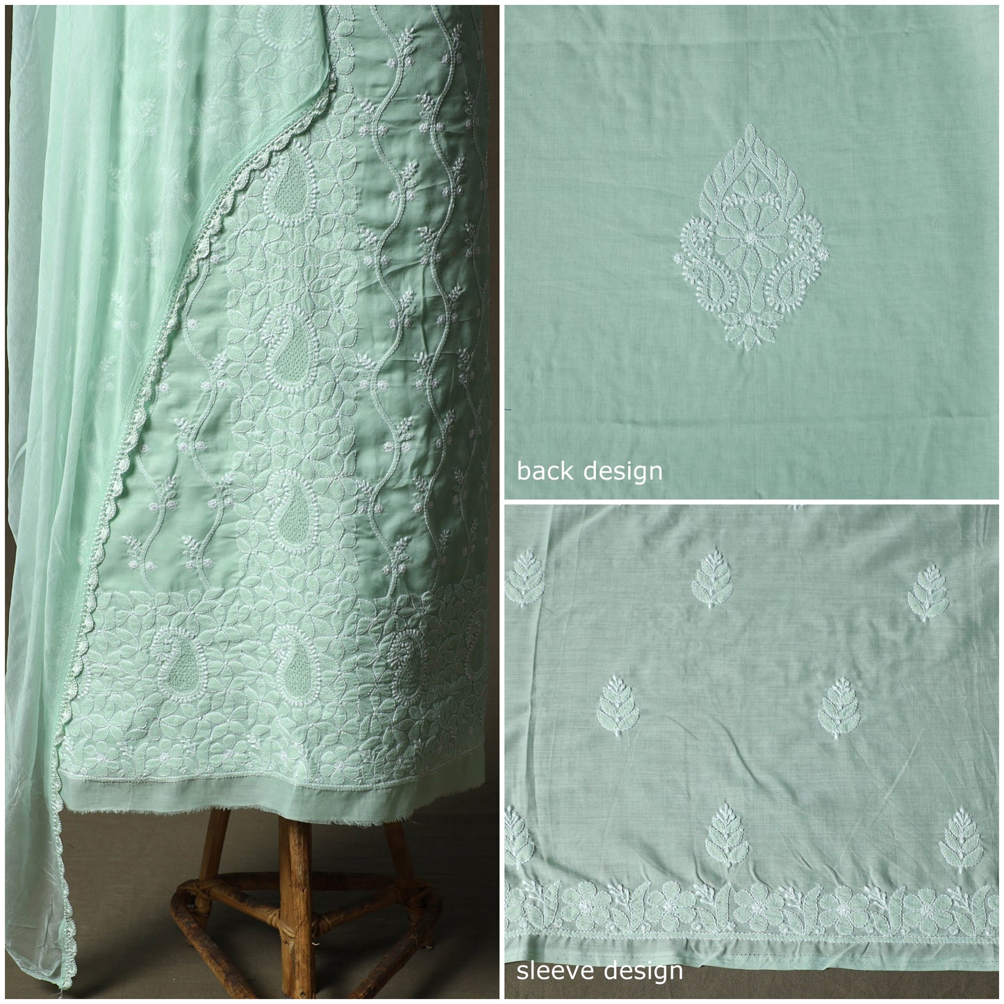 Lucknowi hand embroidered cotton chikankari 3pc unstitched
