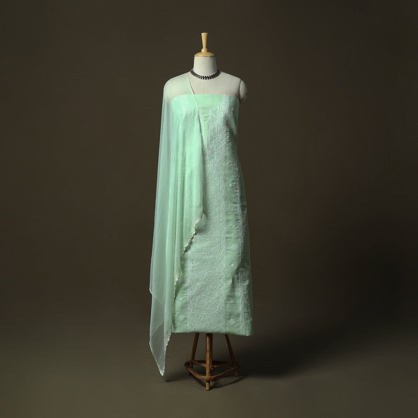 Green - lucknowi hand embroidered cotton chikankari 3pc