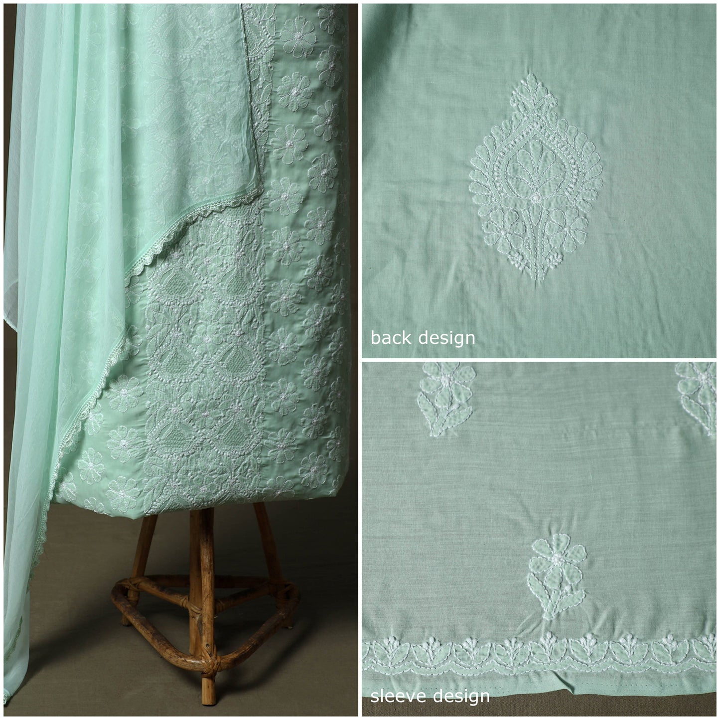 Lucknowi hand embroidered cotton chikankari 3pc unstitched