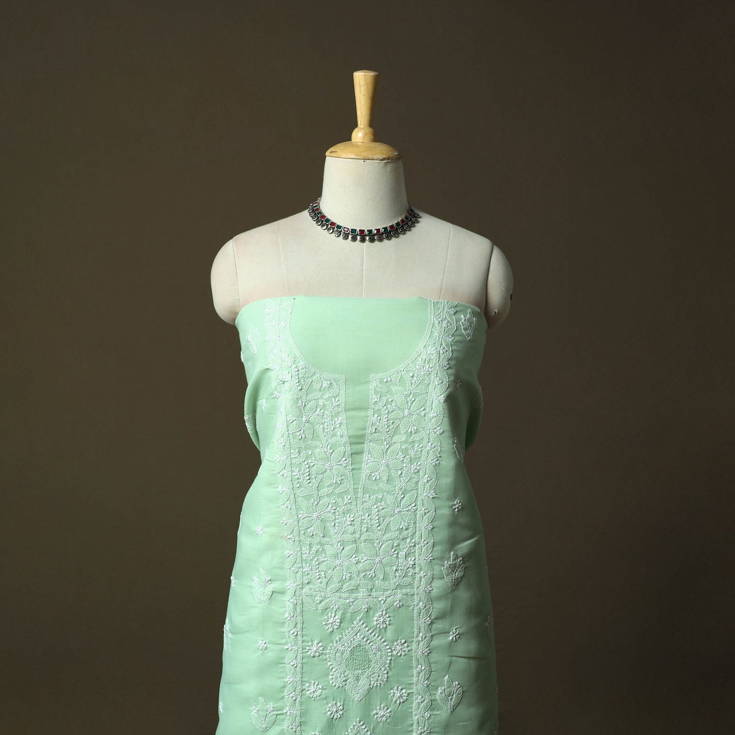 Green - lucknowi hand embroidered cotton chikankari 3pc