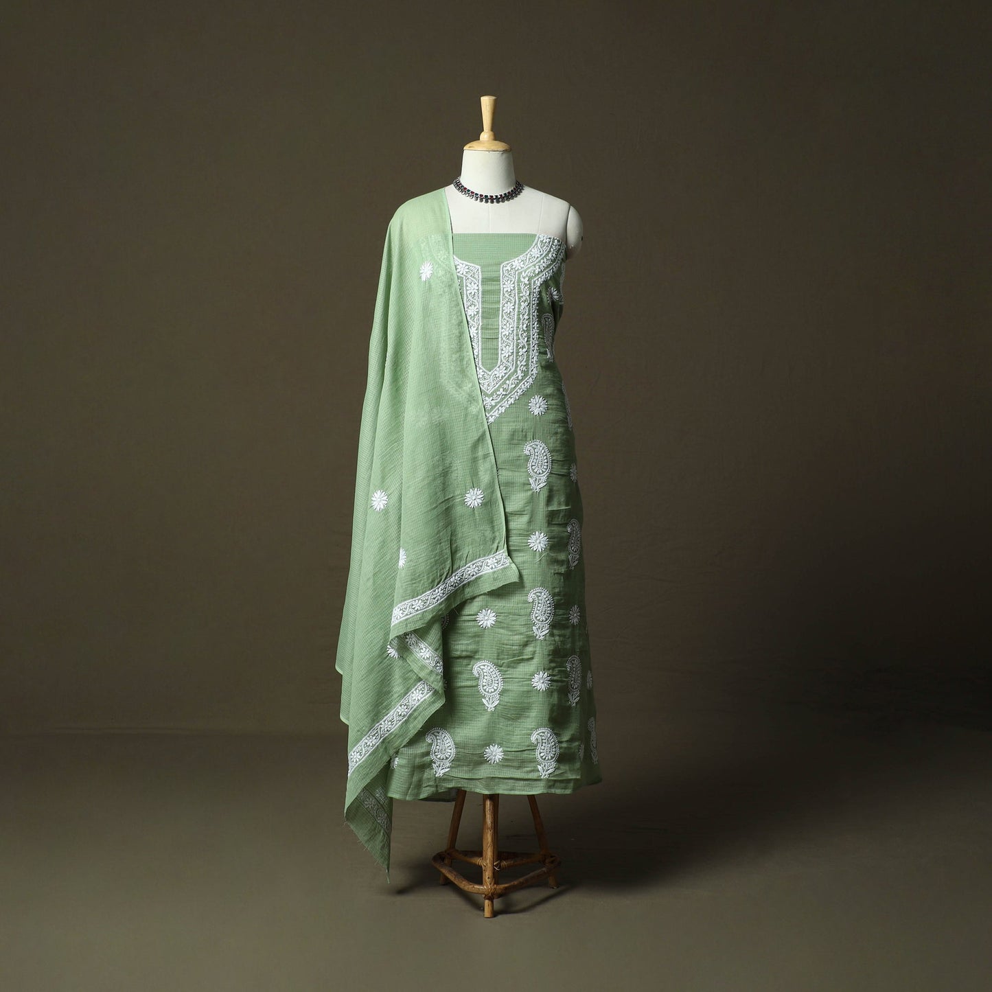 Lucknowi hand embroidered kota doria cotton chikankari 2pc