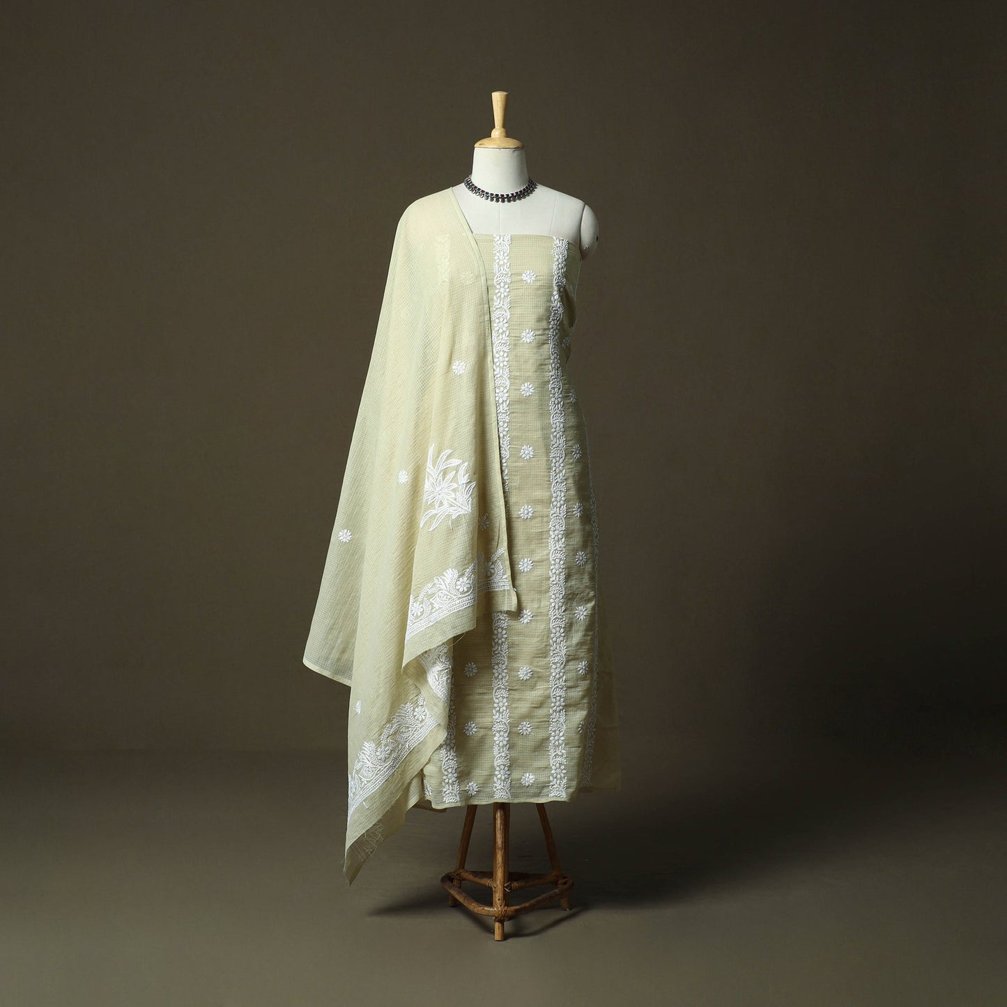 Lucknowi hand embroidered kota doria cotton chikankari 2pc