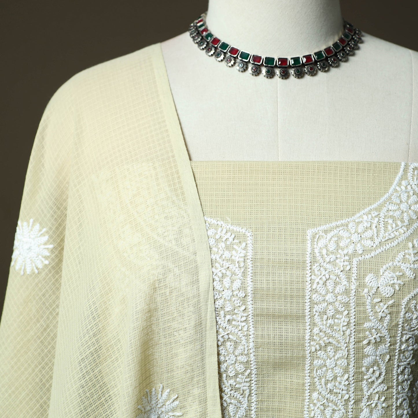 Lucknowi hand embroidered kota doria cotton chikankari 2pc