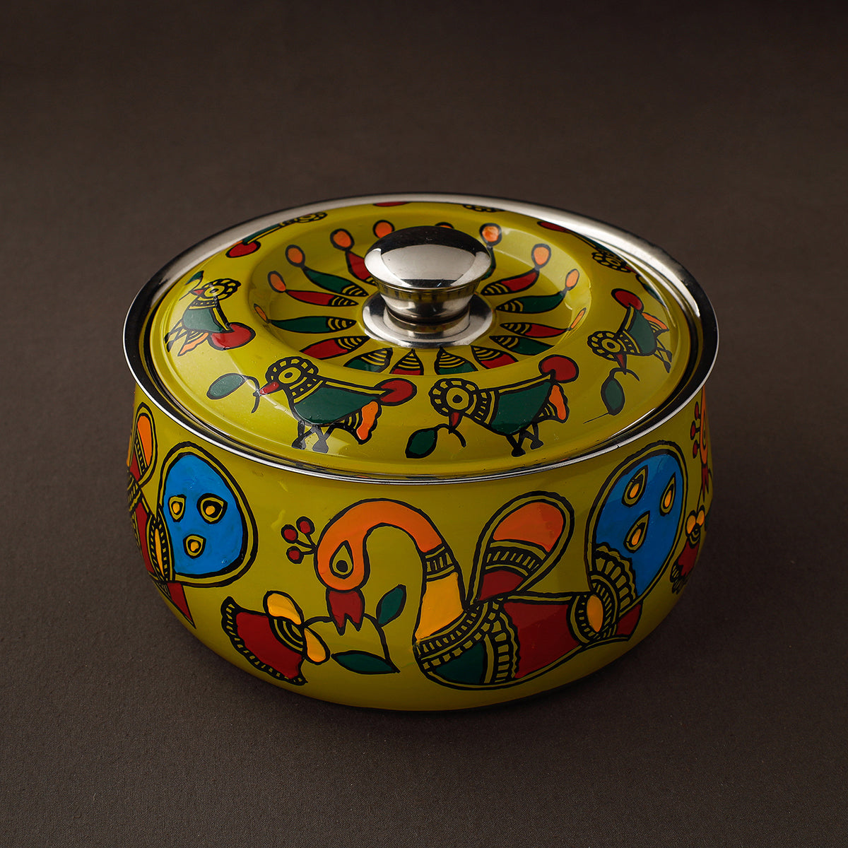 Maroon - Godna Madhubani Handpainted Stainless Steel Casserole
