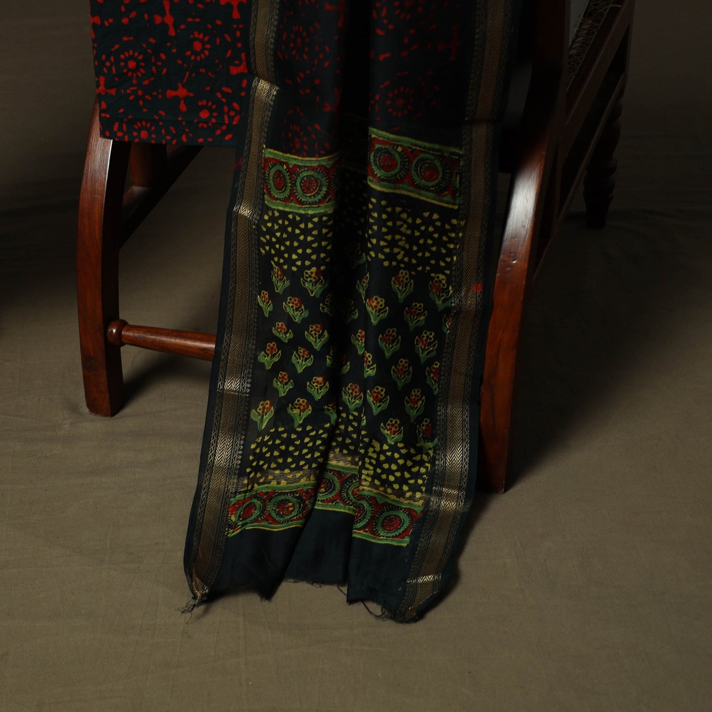 Maheshwari silk hand block ajrakh print 3pc unstitched
