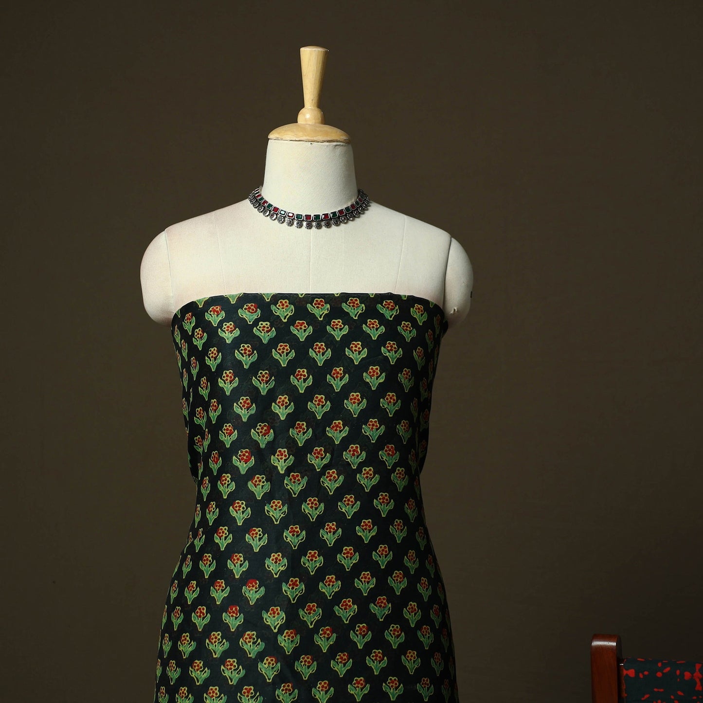 Maheshwari silk hand block ajrakh print 3pc unstitched