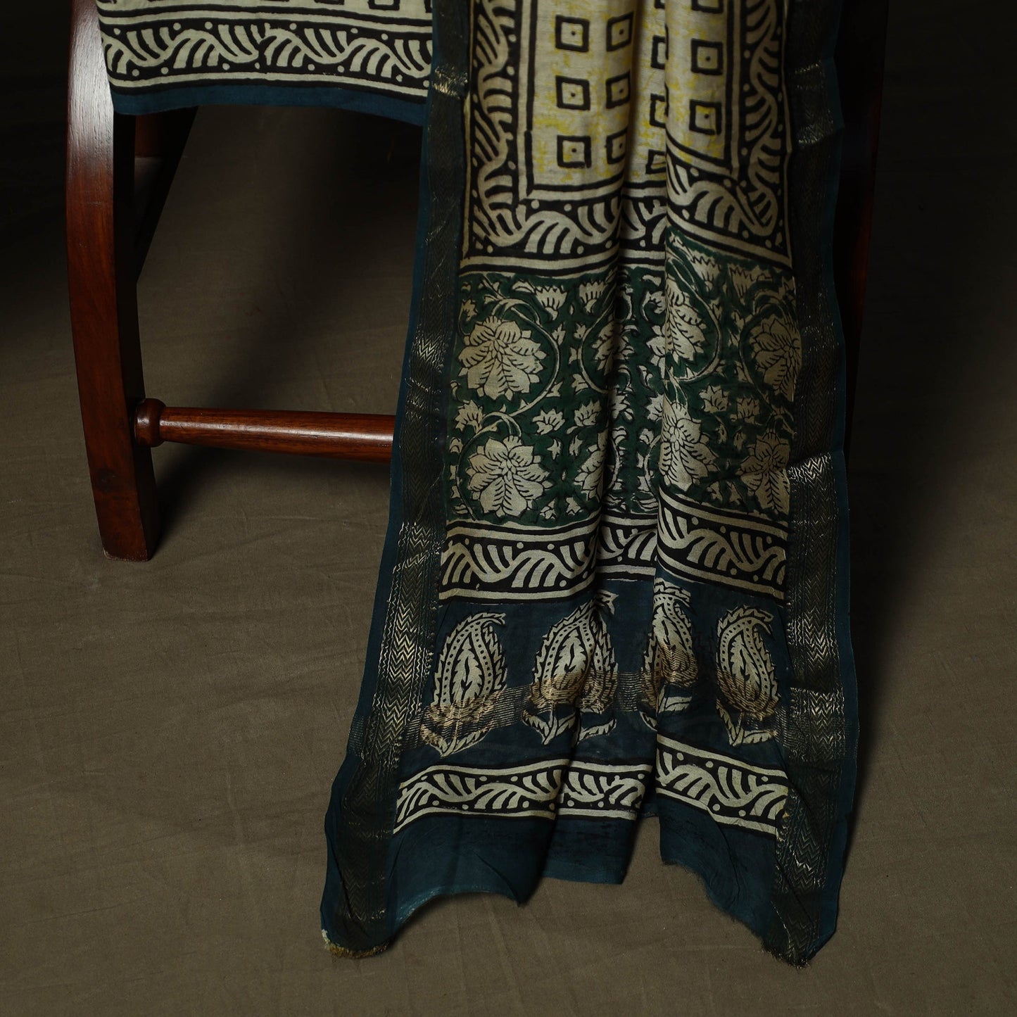 Maheshwari silk hand block bagru print 3pc unstitched dress